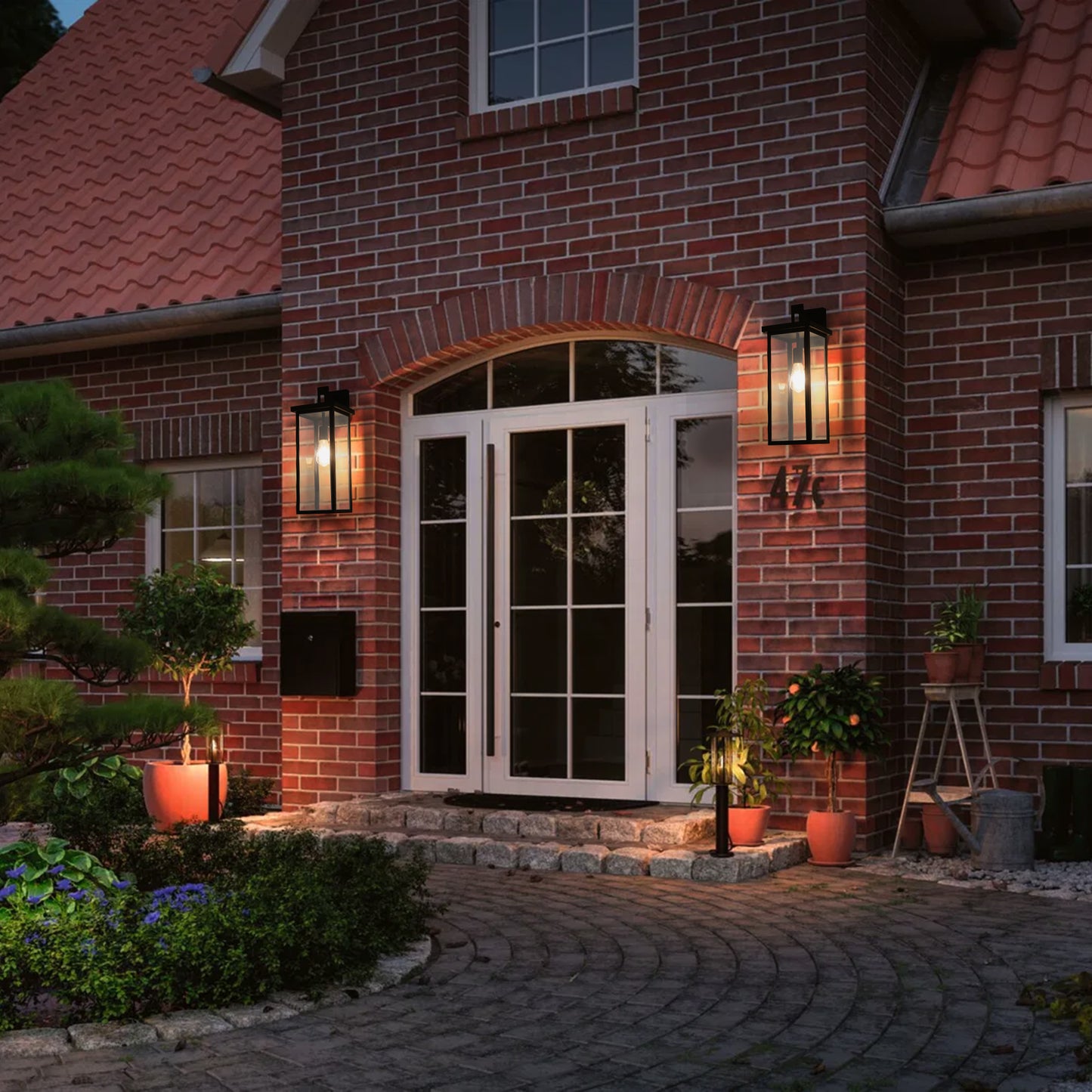 20"H Black Outdoor Wall Lantern with Clear Glass, Set of 2 - view 3