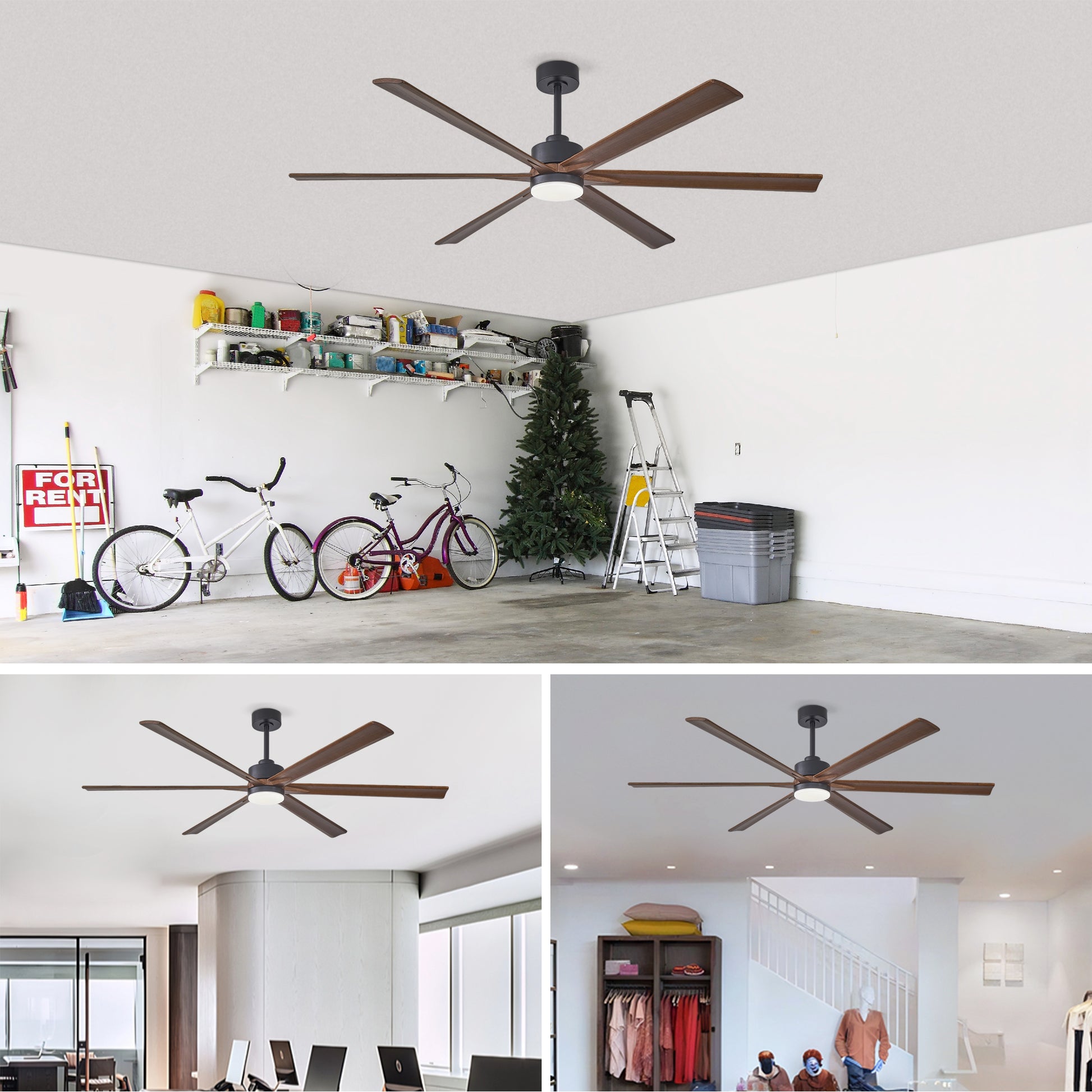 70" Matte Black & Walnut Solid Wood Ceiling Fan - view 6