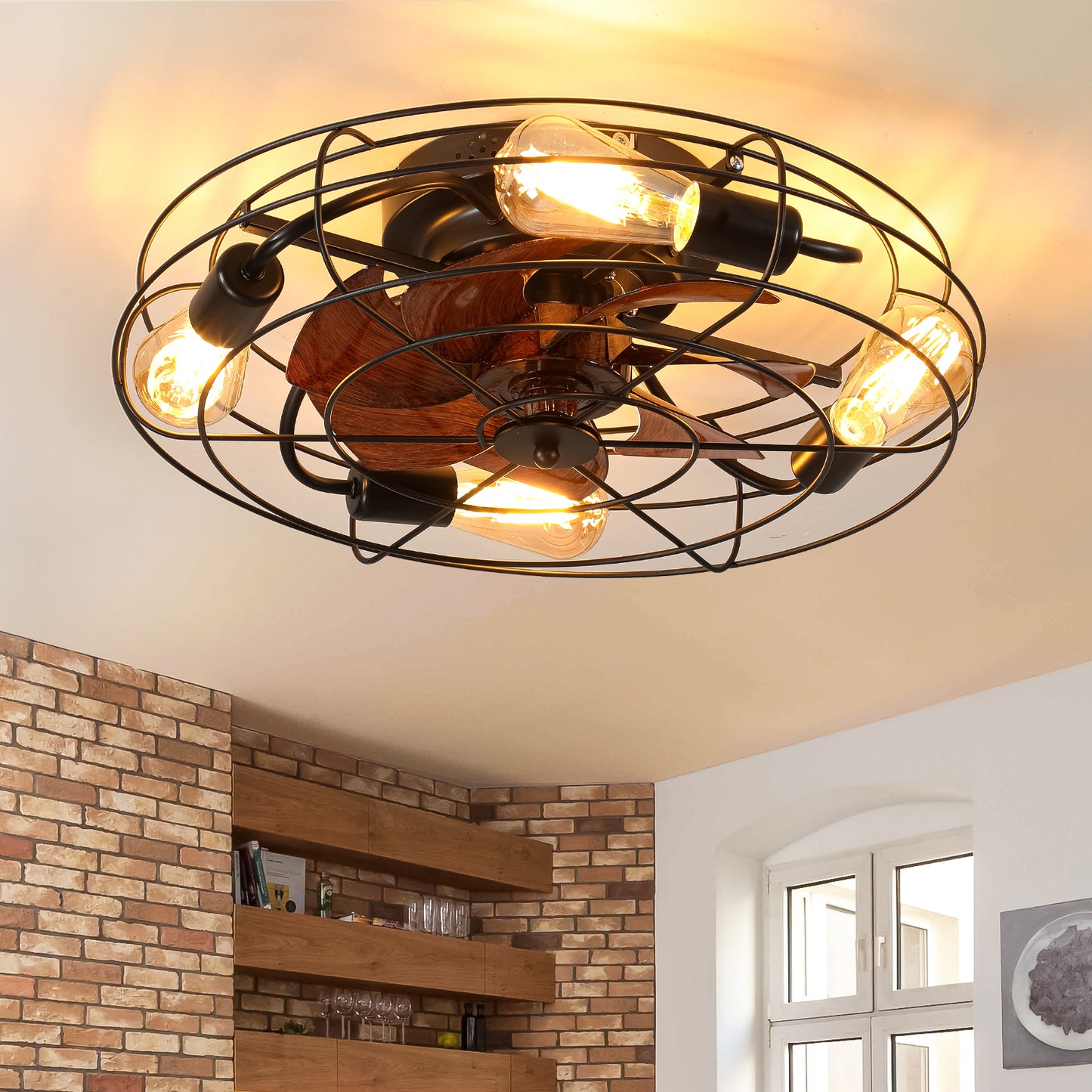 Wood Caged Ceiling Fan