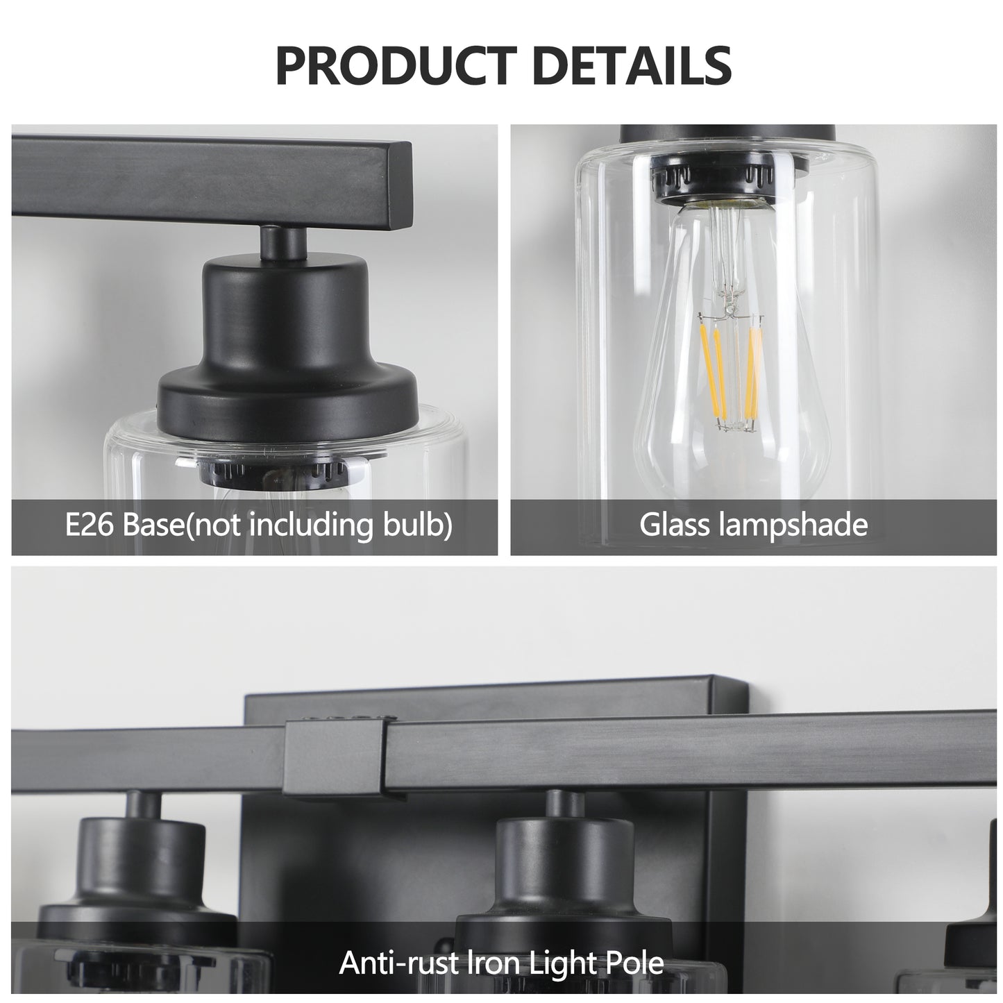 37" 6-Light Black Vanity Light with Clear Glass - view 6
