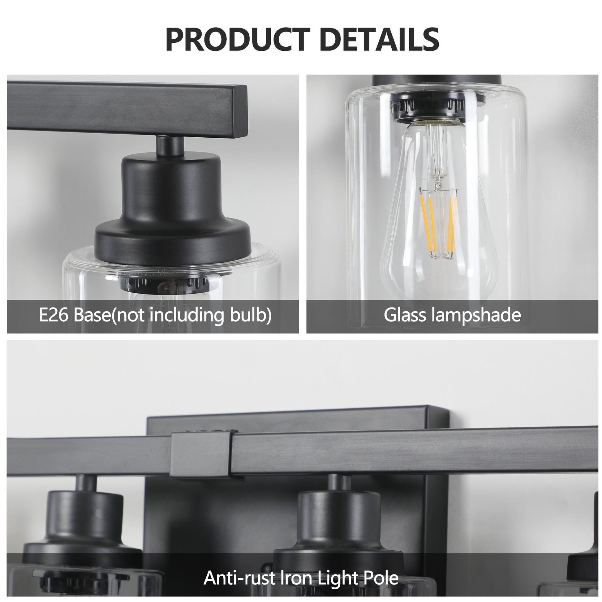 37" 6-Light Black Vanity Light with Clear Glass - view 6