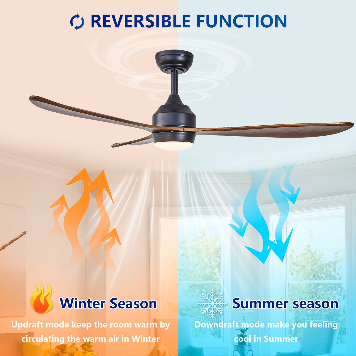 52" Black Reversible Ceiling Fan with Light - view 14