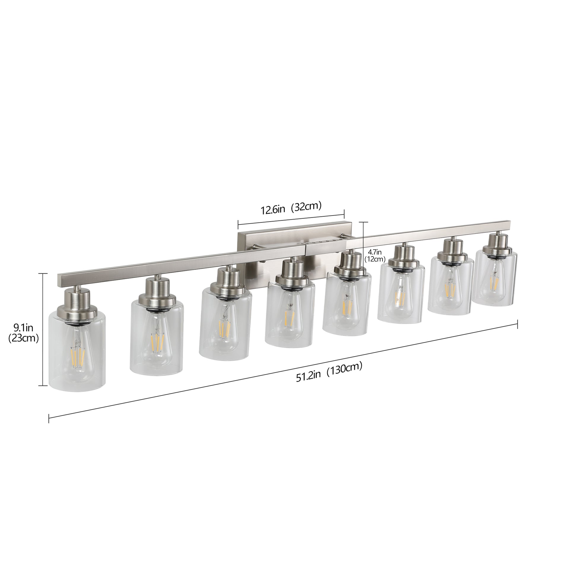 51" 8-Light Brushed Nickel Vanity Light with Clear Glass - view 10