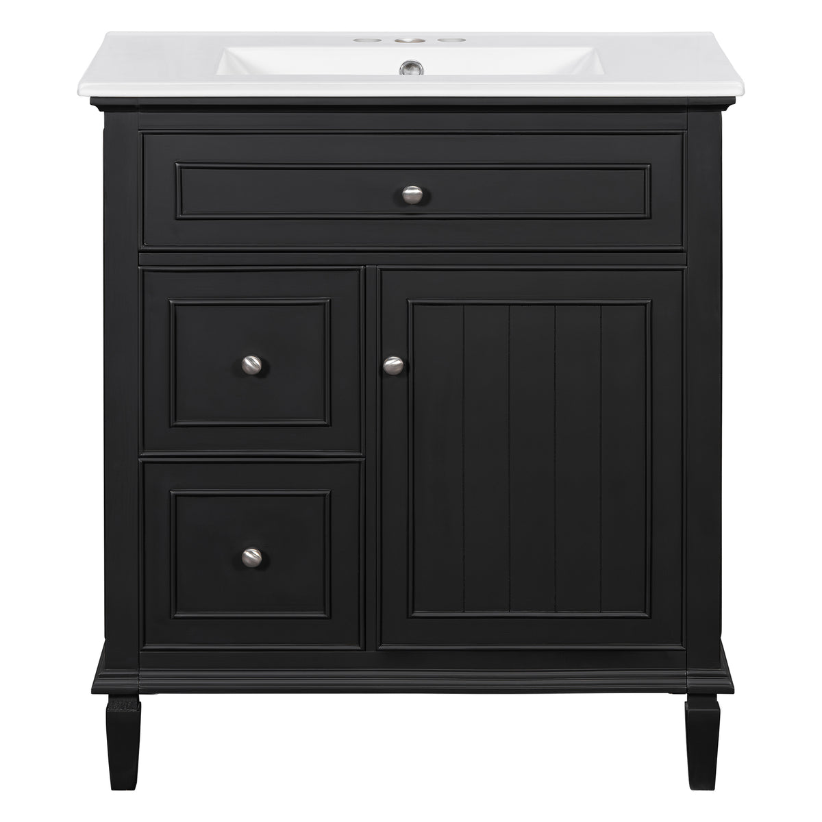 30" Black Bathroom Vanity with Sink, Flip Drawer & Shelf
