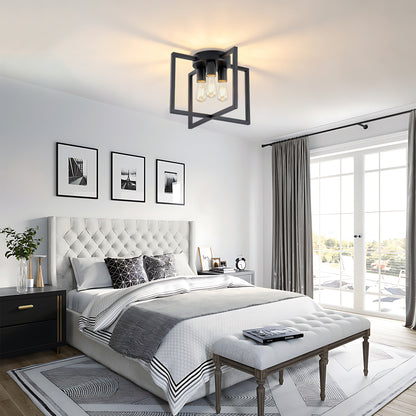 3-Light Black Geometric Farmhouse Semi-Flush Chandelier - view 3