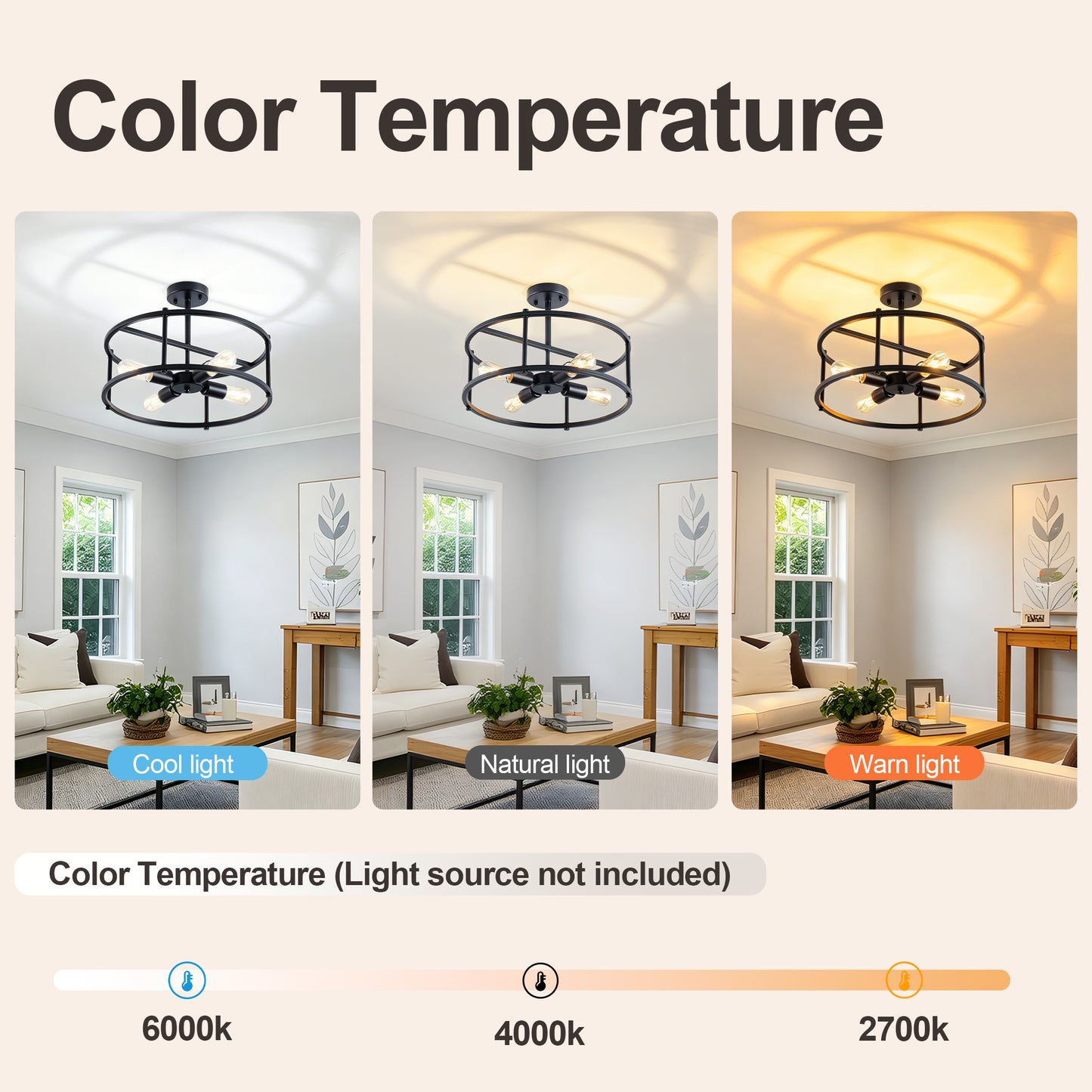 4-Light Black Industrial Semi Flush Mount Chandelier - view 8