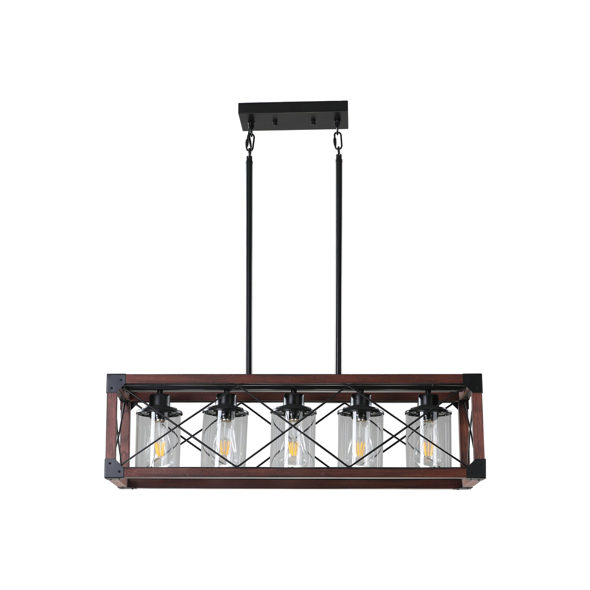 32" Red Wood Farmhouse 5-Light Rectangle Chandelier - view 10