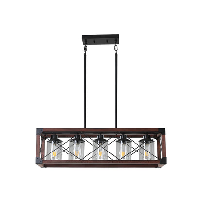 32" Red Wood Farmhouse 5-Light Rectangle Chandelier - view 10