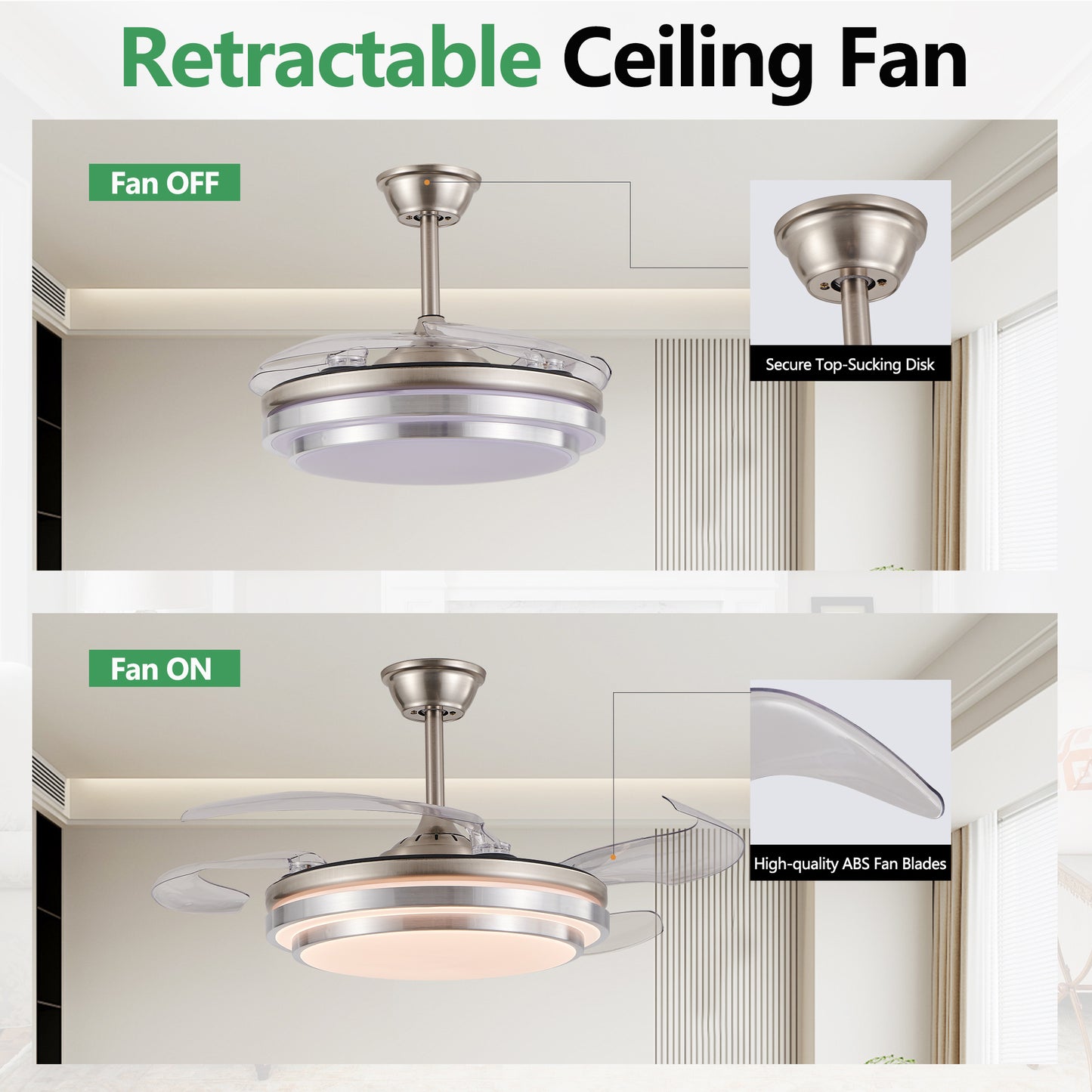 42" Chrome 3-Tier Retractable Ceiling Fan with Remote - view 7