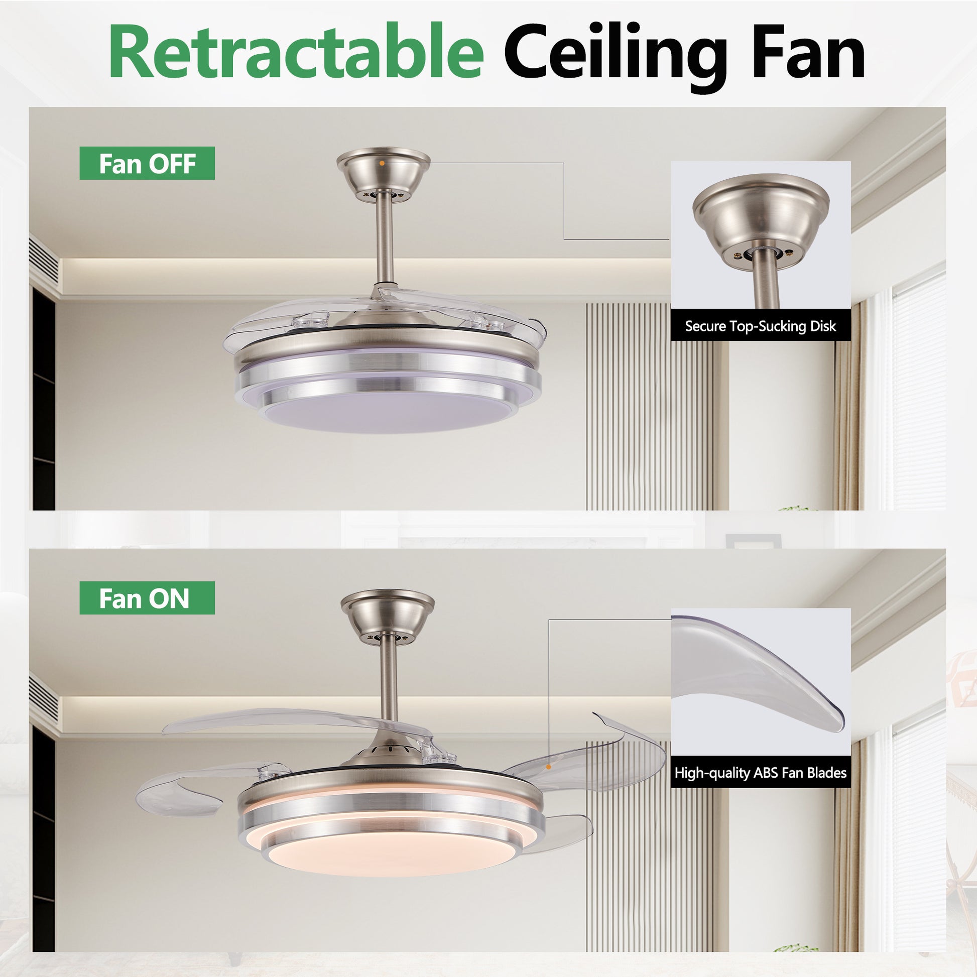 42" Chrome 3-Tier Retractable Ceiling Fan with Remote - view 7