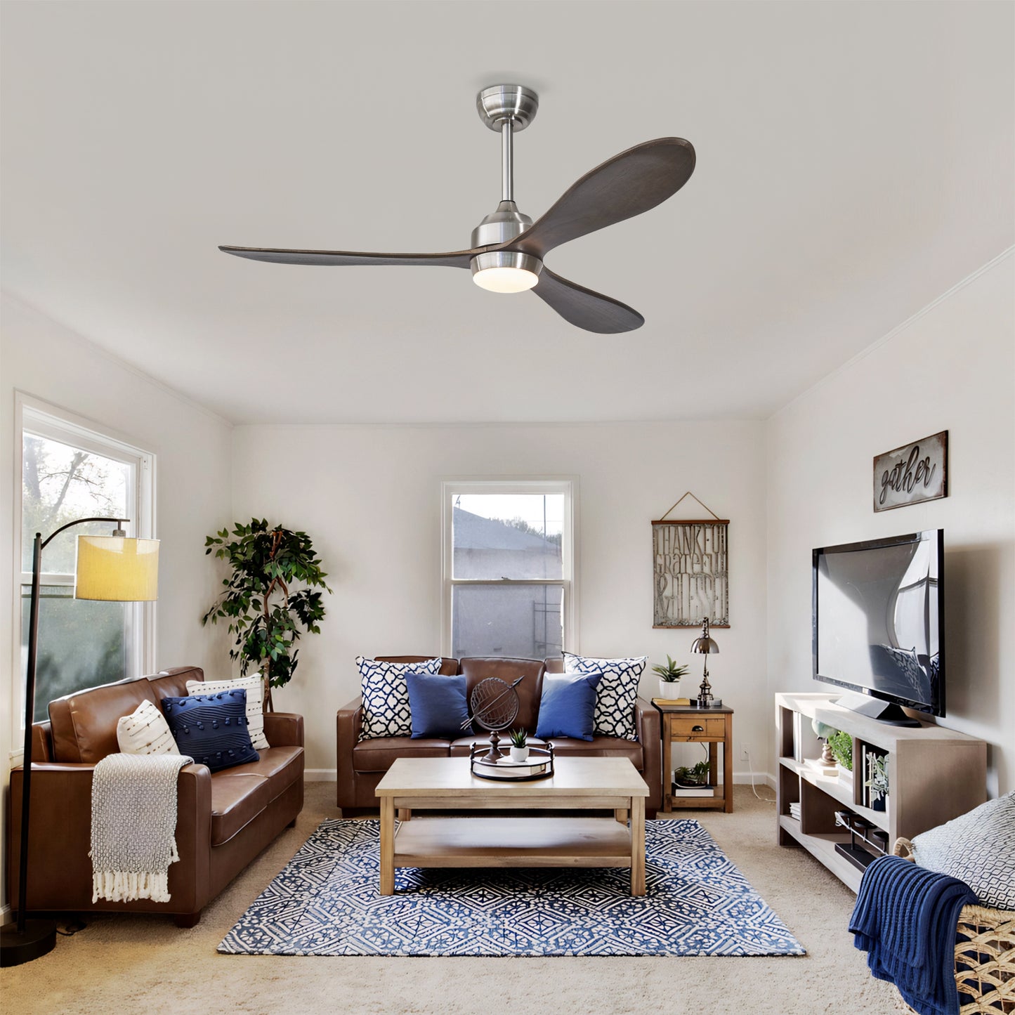 52" Nickel Solid Wood Ceiling Fan with Remote - view 5