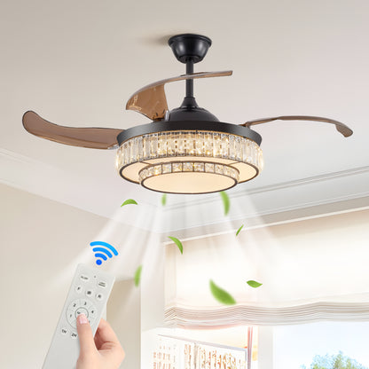 48" Black Crystal Retractable Ceiling Fan with Remote