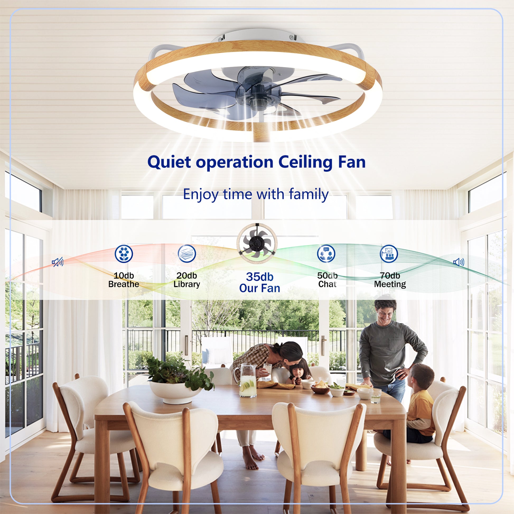 20" Matte White & Wood Ceiling Fan with Dimmable LED - view 12