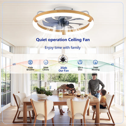 20" Matte White & Wood Ceiling Fan with Dimmable LED - view 12