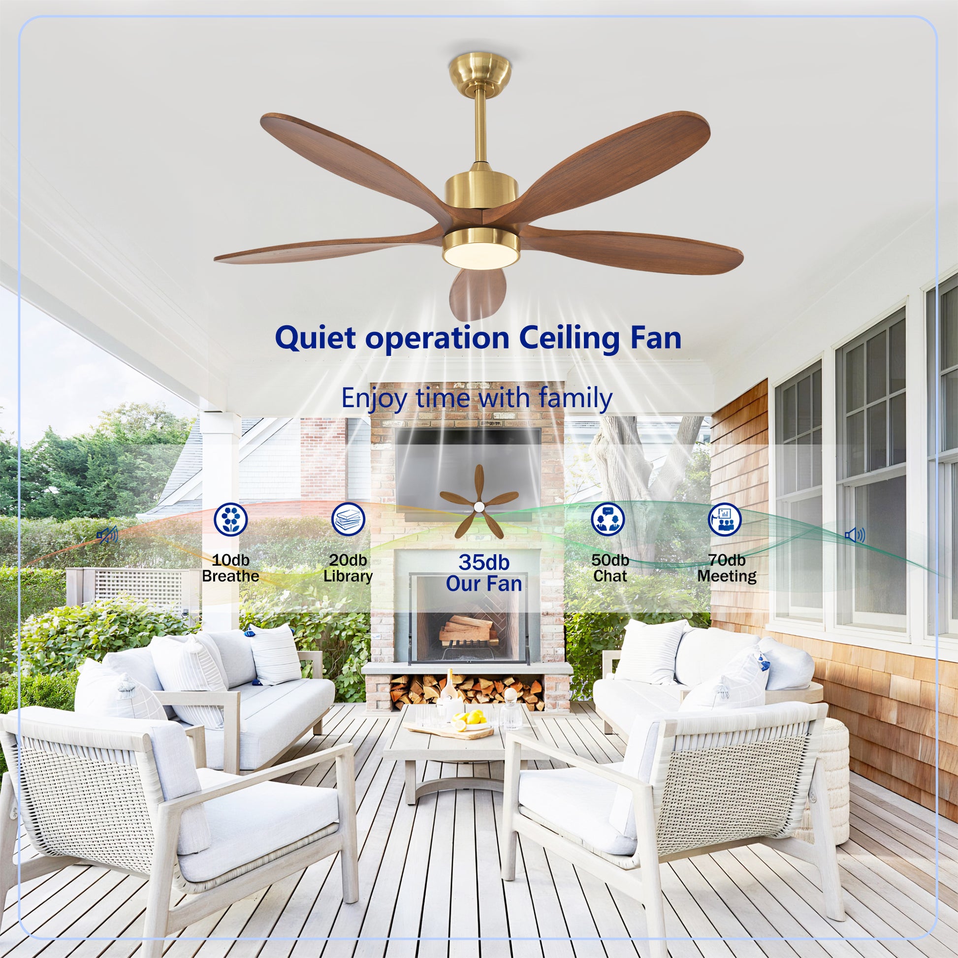 52" Gold Reversible Ceiling Fan with Light - view 14