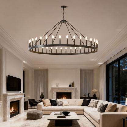 59" Wagon Wheel Farmhouse Chandelier, 36-Light - view 2