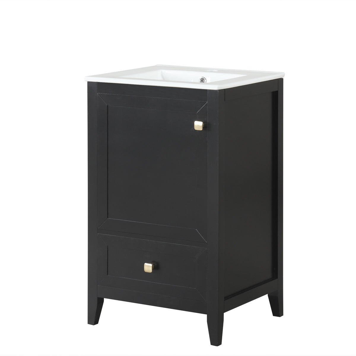 20" Black Bathroom Vanity with Ceramic Sink, Door & Drawer