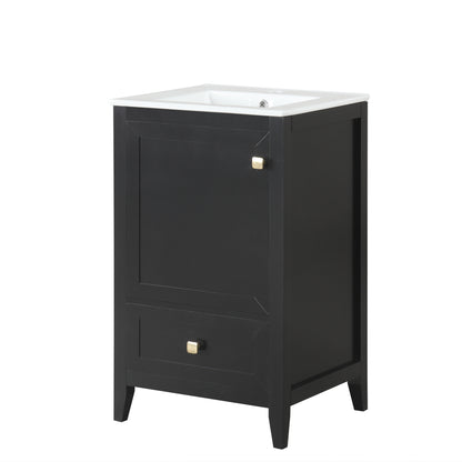 20" Black Bathroom Vanity with Ceramic Sink, Door & Drawer