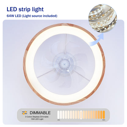 23.62" Wood Flush Mount Ceiling Fan with Dimmable LED - view 8