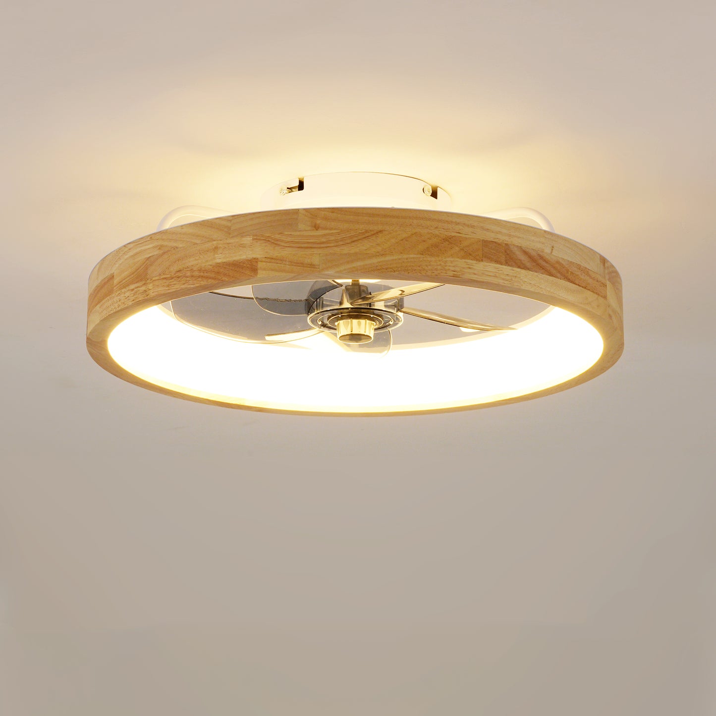 20" Wood & White Flush Mount Ceiling Fan with Dimmable LED - view 16