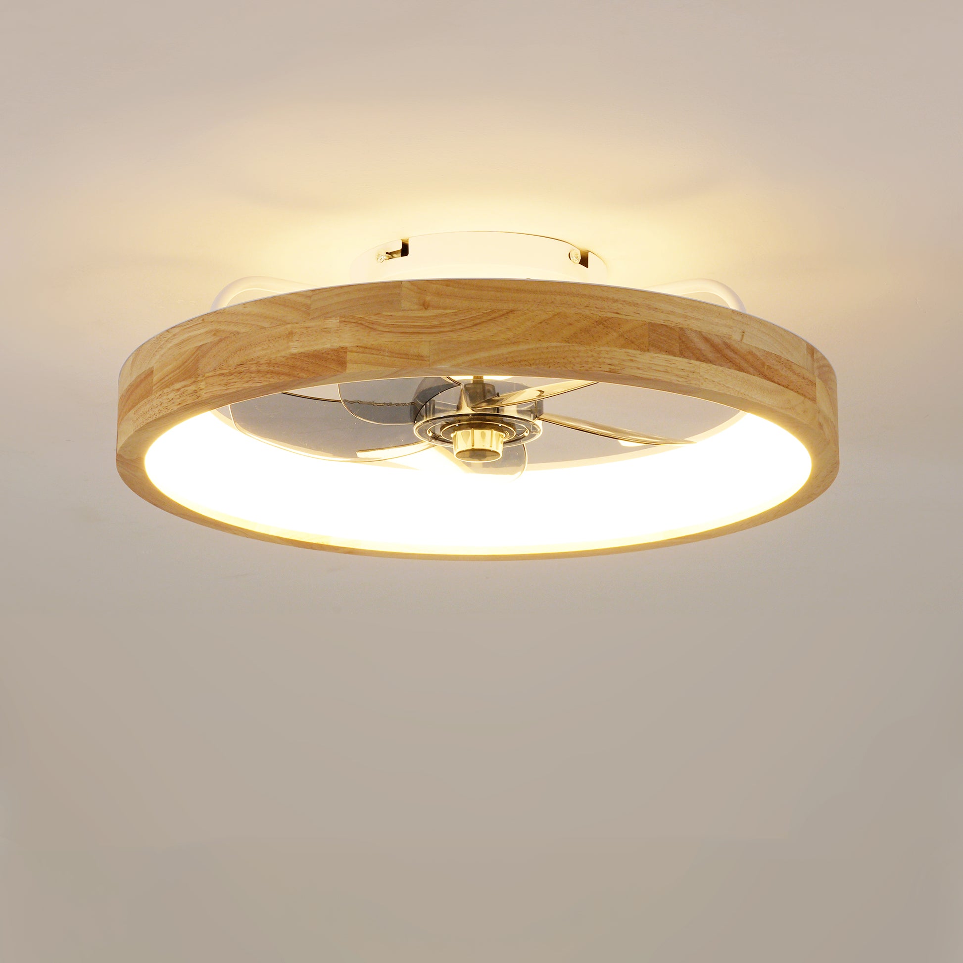 20" Wood & White Flush Mount Ceiling Fan with Dimmable LED - view 16