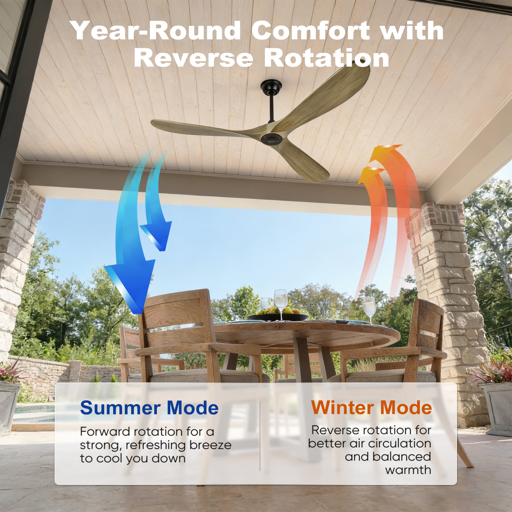 72" Ash Brown Solid Wood Ceiling Fan with Remote - view 11