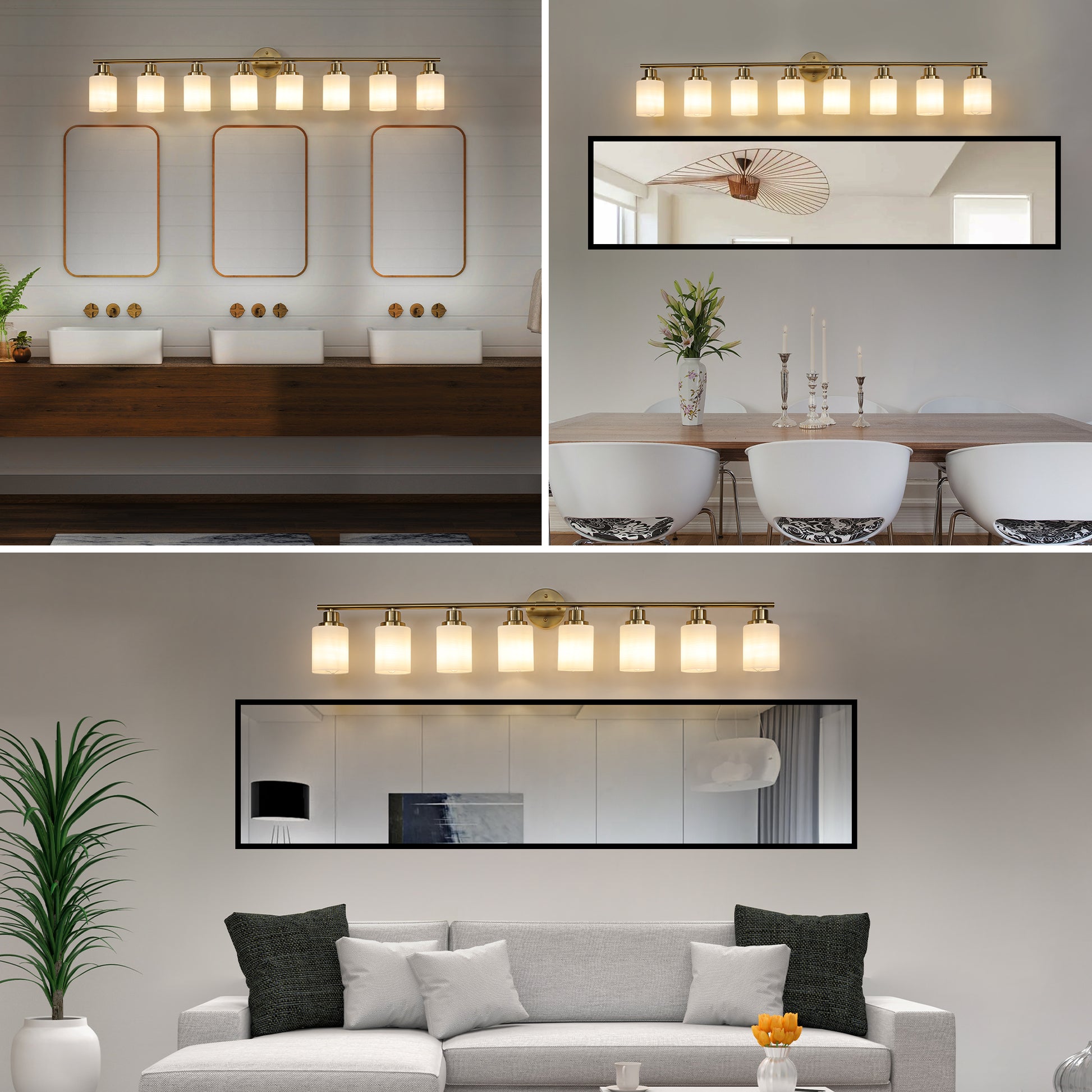 52" 8-Light Gold Vanity Light with Frosted Glass - view 5
