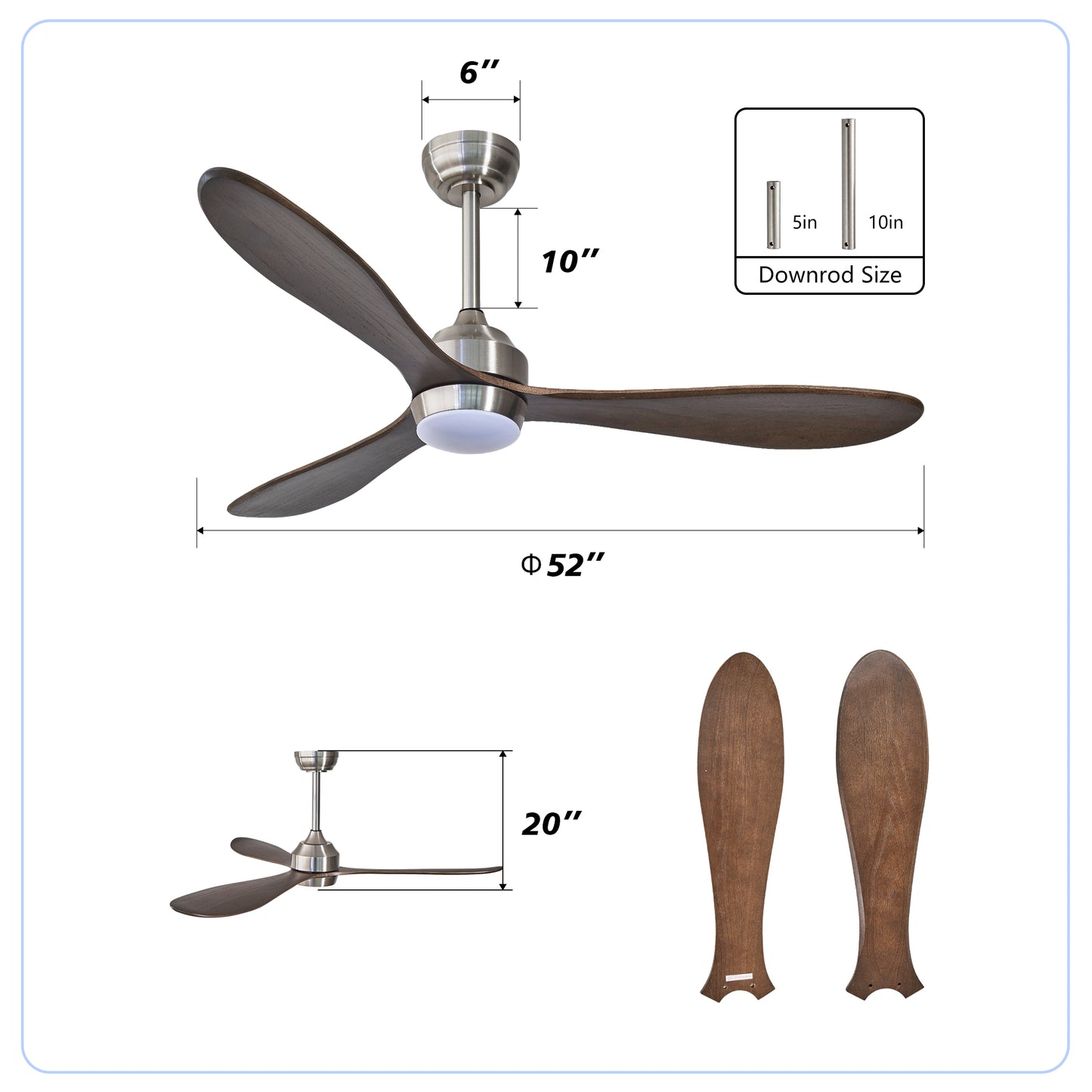 52" Nickel Solid Wood Ceiling Fan with Remote - view 7