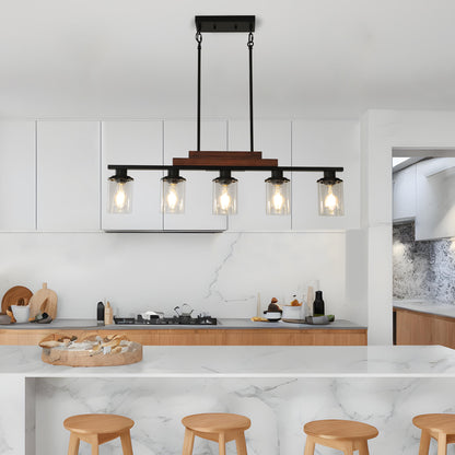 37" 5-Light Walnut Farmhouse Chandelier with Clear Glass - view 3