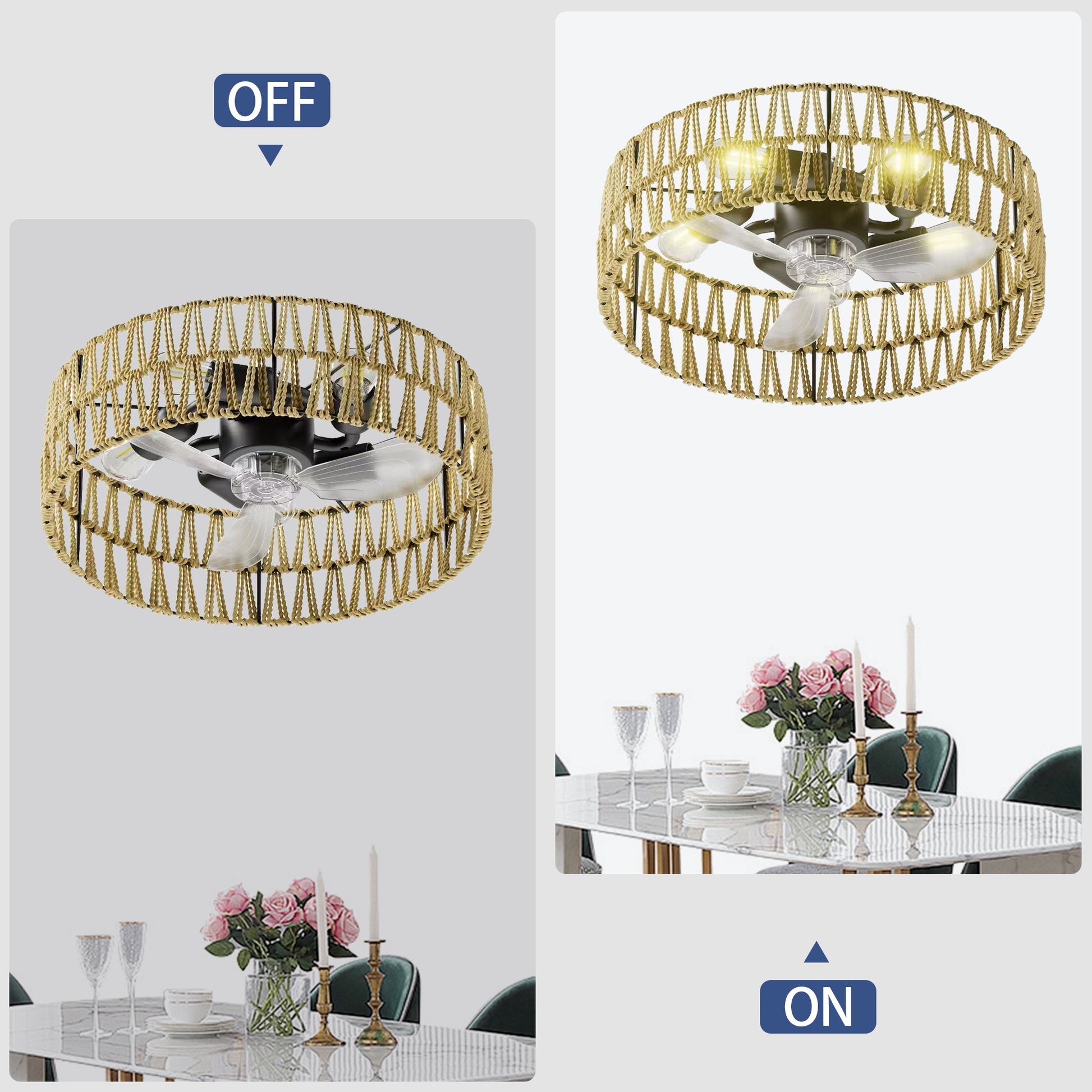 White Low Profile Flush Mount Ceiling Fan with Remote - view 9