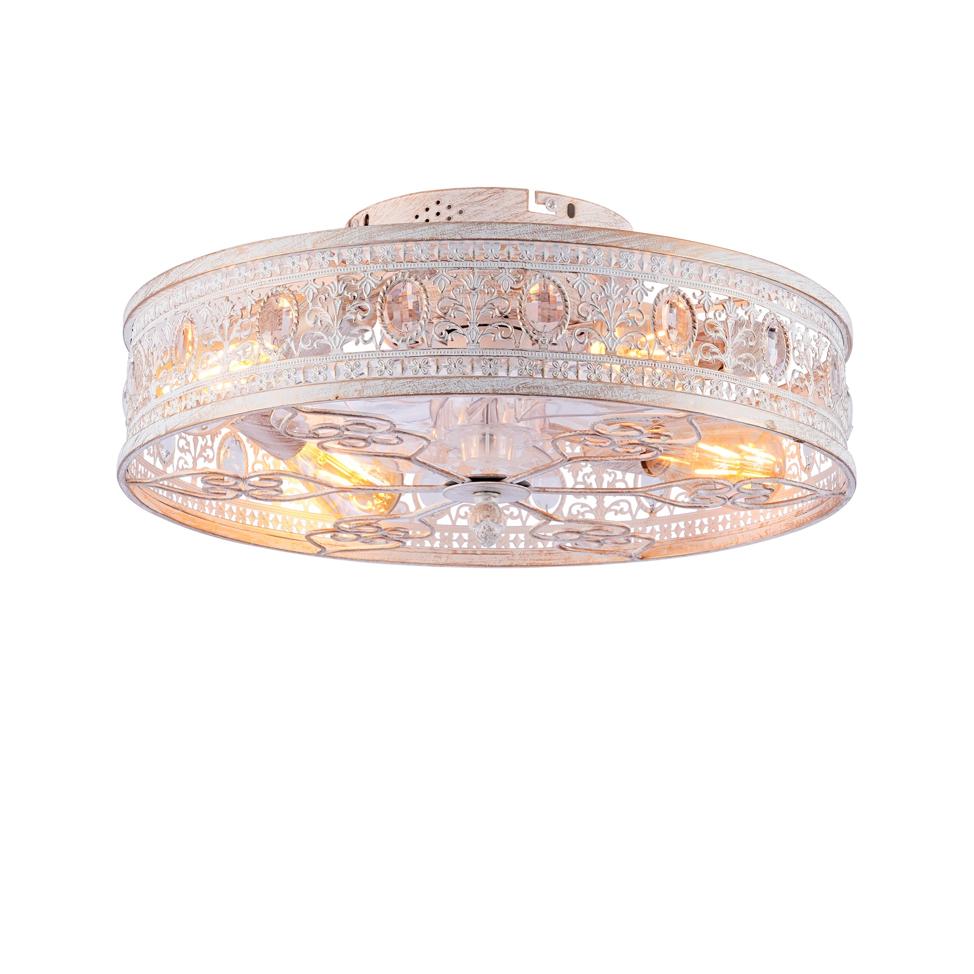 20" White & Gold Crystal Caged Ceiling Fan with Remote