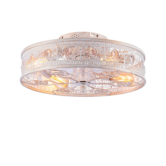 20" White & Gold Crystal Caged Ceiling Fan with Remote
