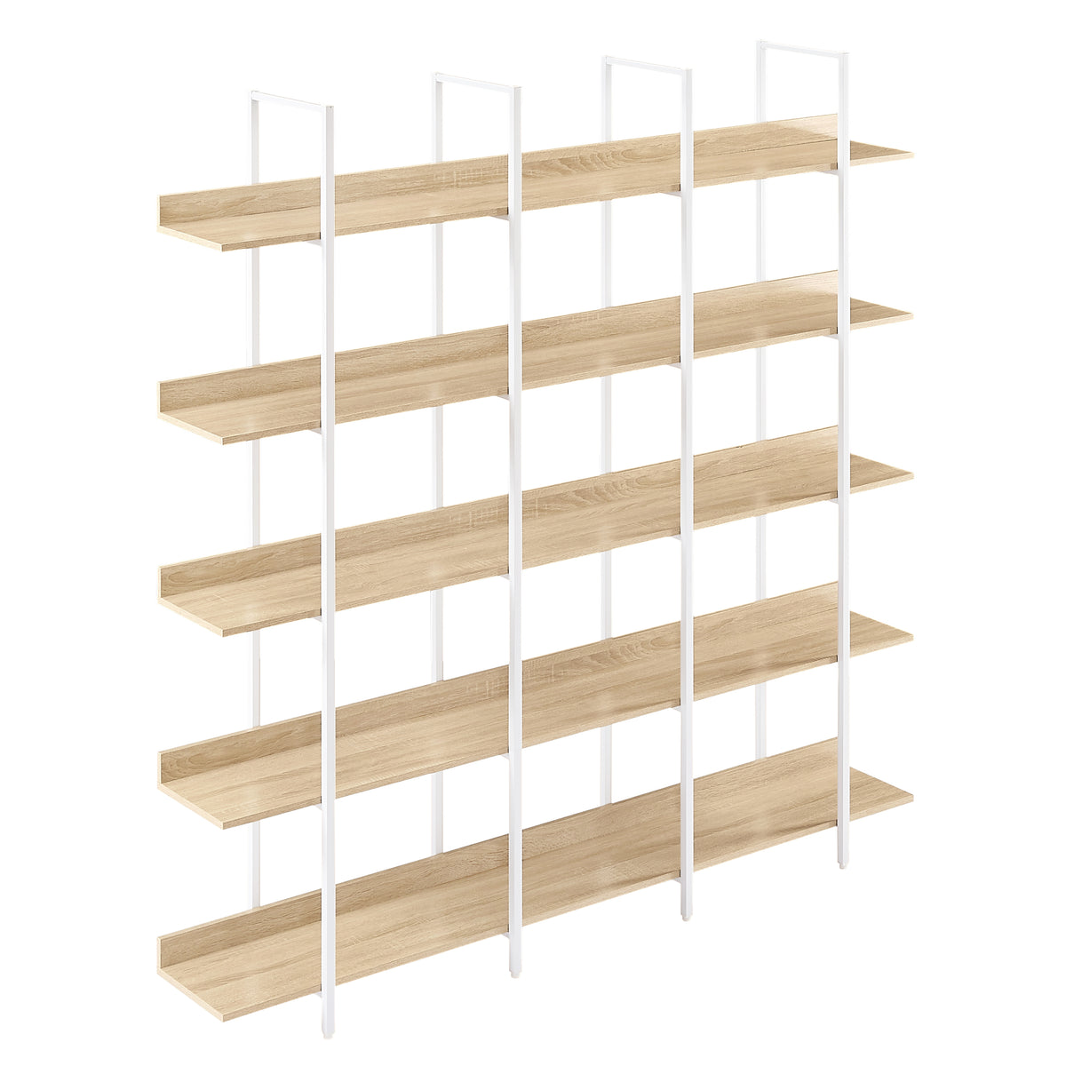 71" White & Oak Industrial 5-Tier Metal Frame Bookcase