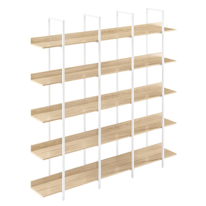 71" White & Oak Industrial 5-Tier Metal Frame Bookcase