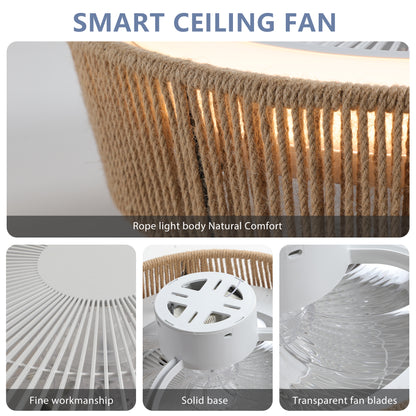 21" White Bohemian Braided Ceiling Fan with Remote - view 9