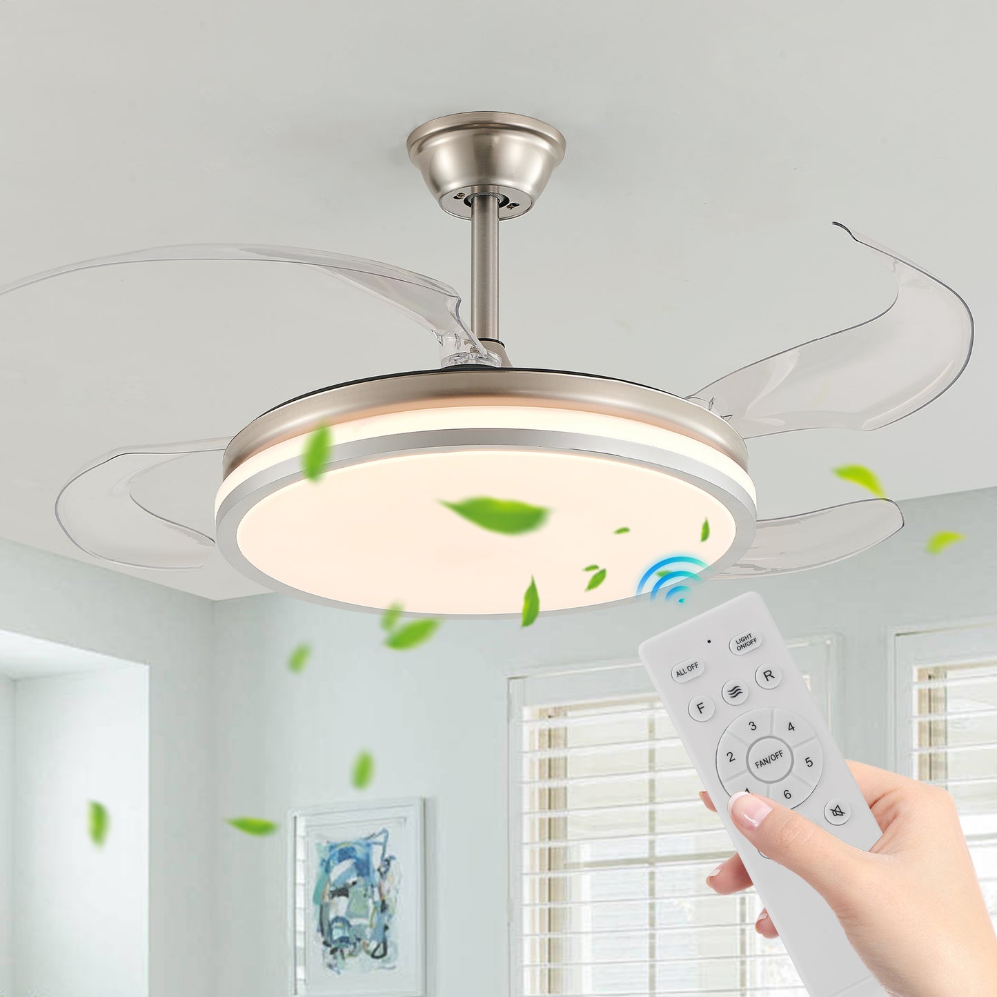 42" Chrome Retractable Blade Ceiling Fan with LED Light - view 8