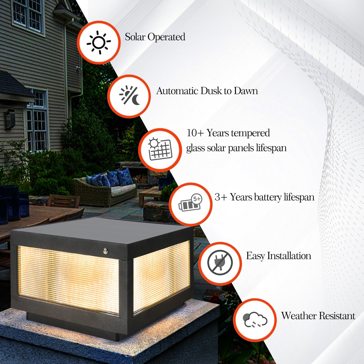 12" Black Solar LED Outdoor Post Cap Light - view 6