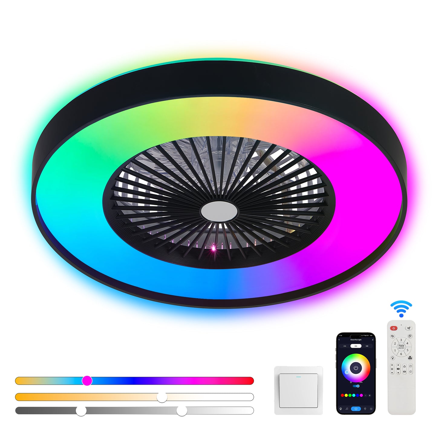 23" Black Ceiling Fan with Dimmable RGB LED - view 3