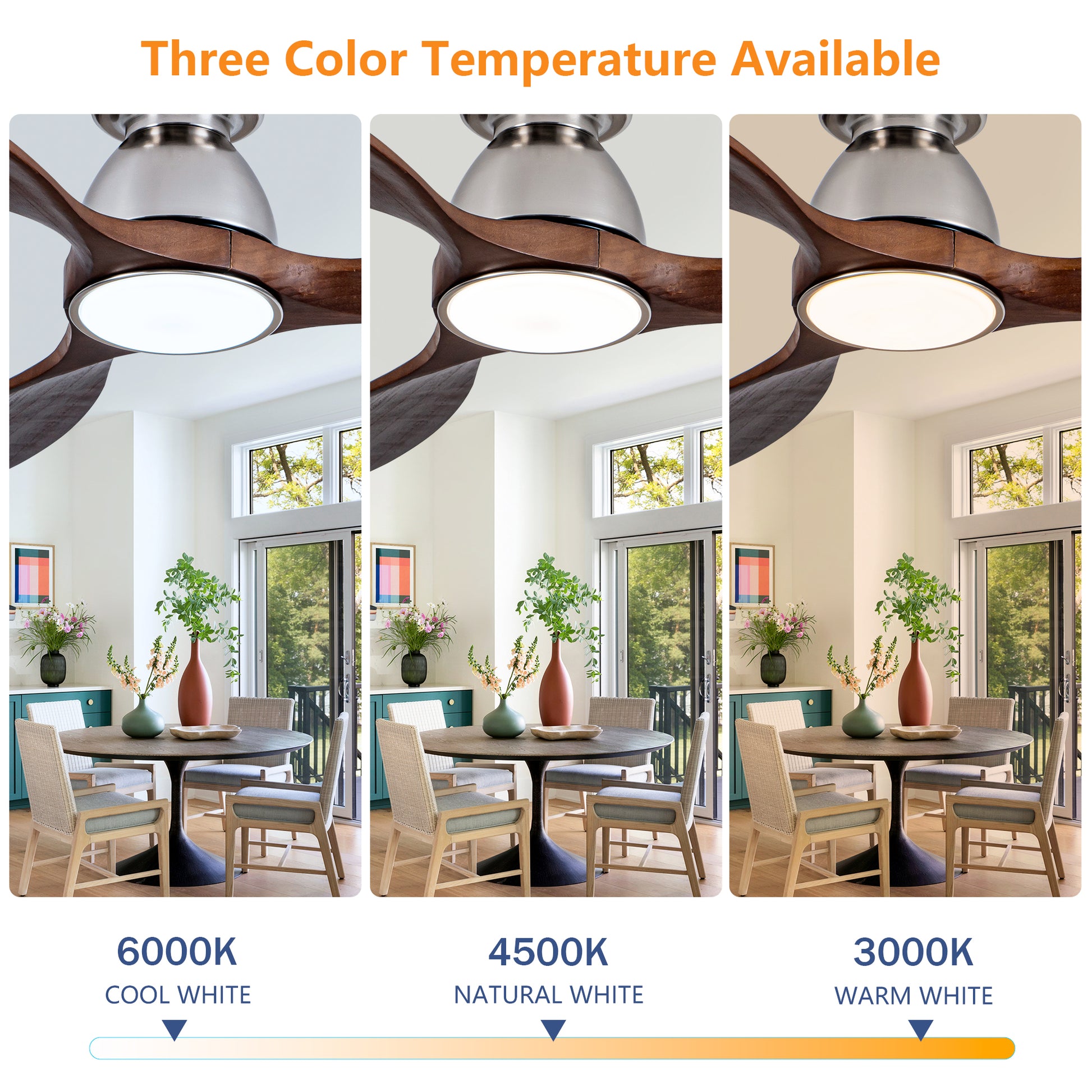52" Walnut Solid Wood Flush Mount Ceiling Fan - view 8