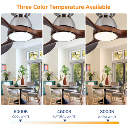 52" Walnut Solid Wood Flush Mount Ceiling Fan - view 8