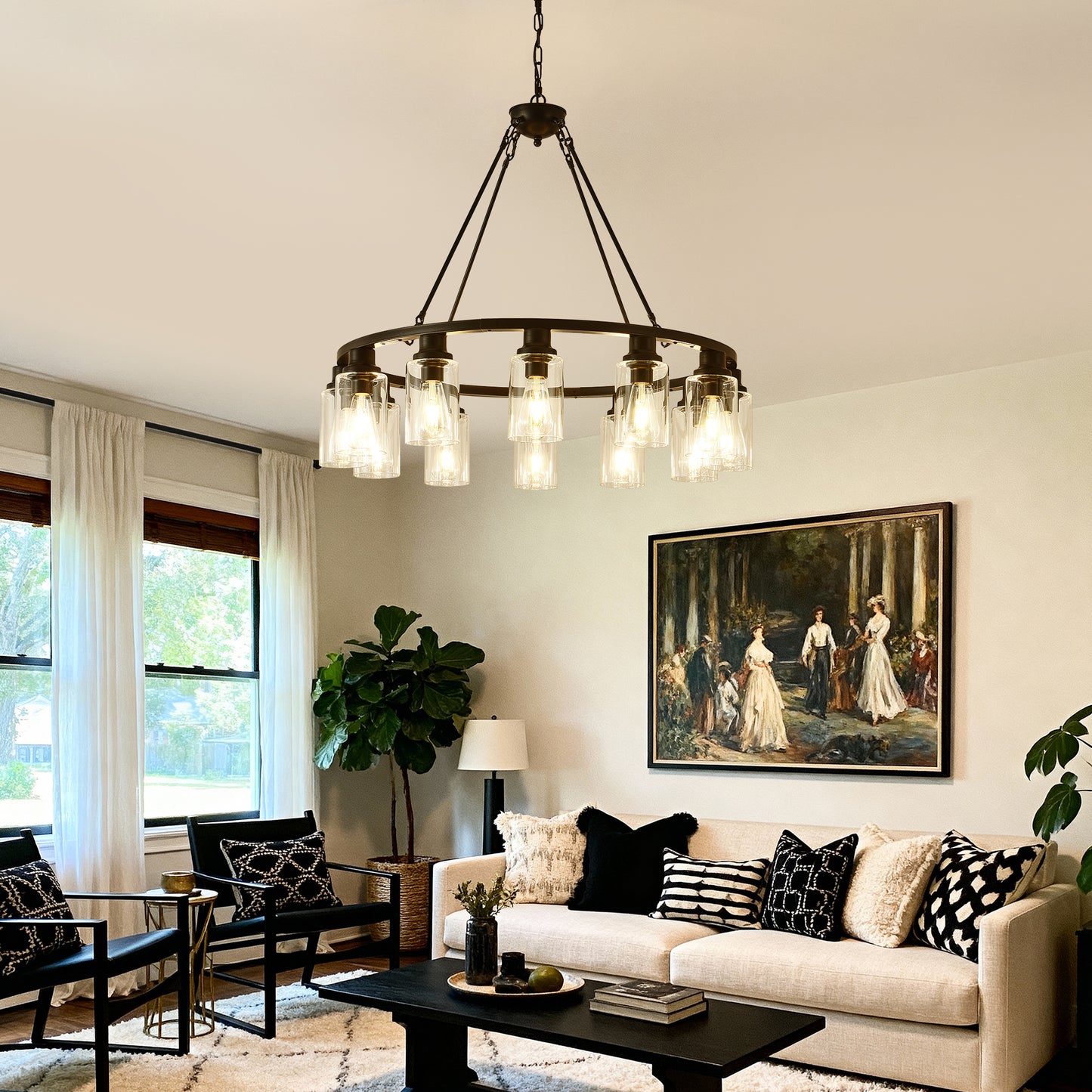 34.5" Black Wagon Wheel Farmhouse Chandelier, 12-Light - view 5