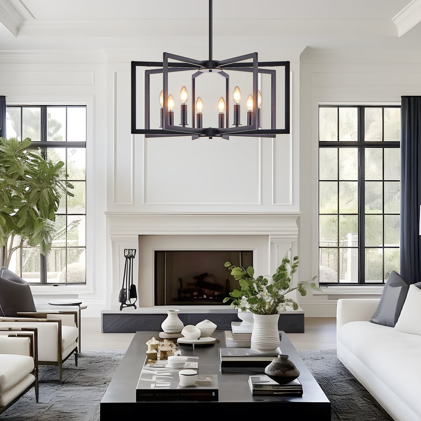 27" 8-Light Black Geometric Chandelier - view 4
