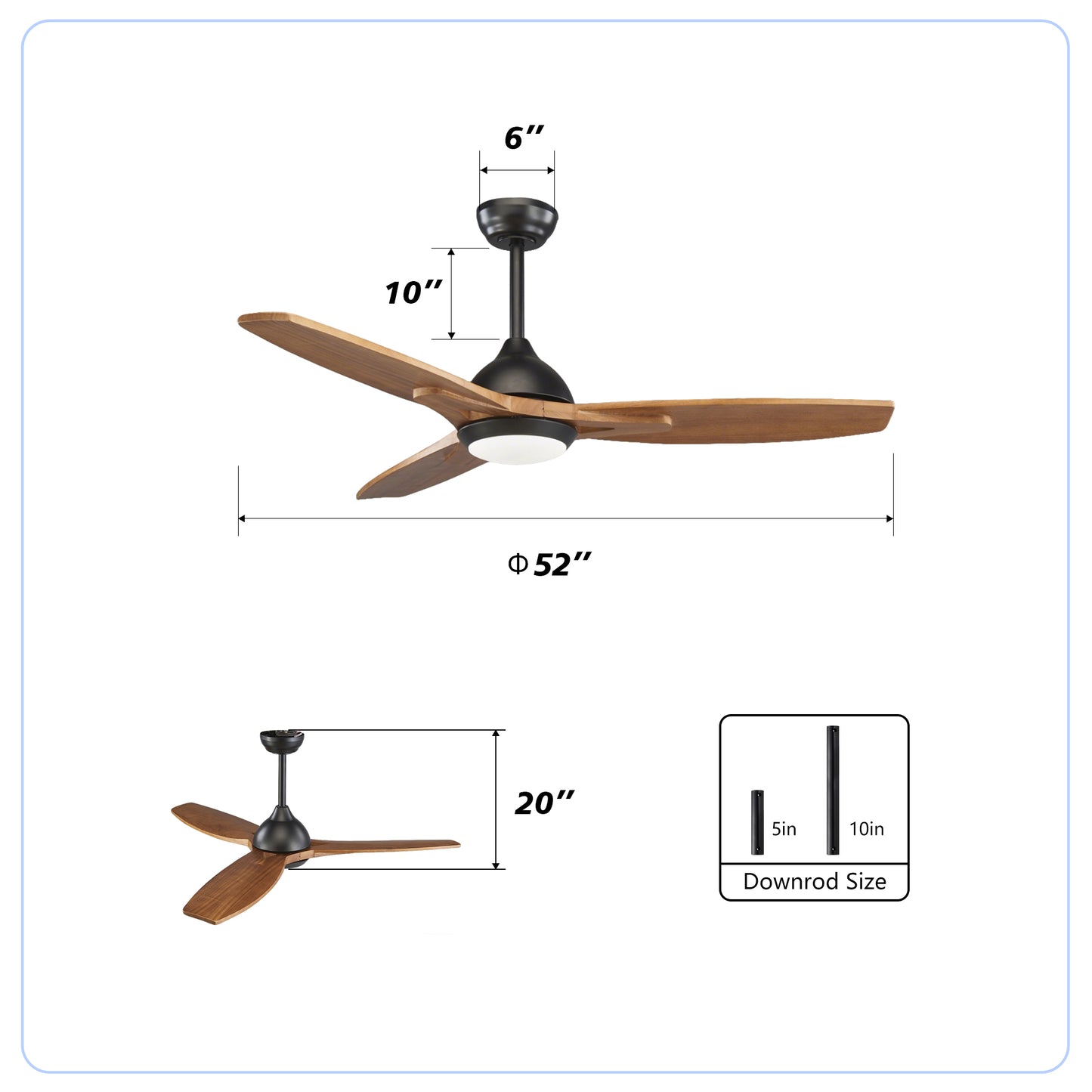 52" Matte Black & Wood Ceiling Fan with Light - view 7