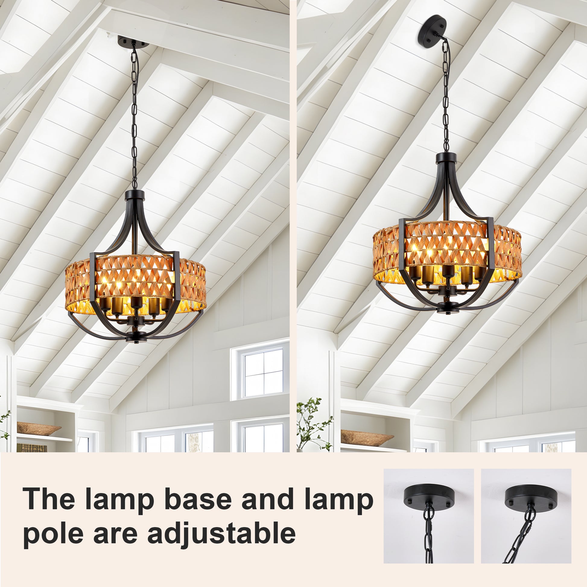 19.7" 5-Light Black Rattan Boho Chandelier - view 6