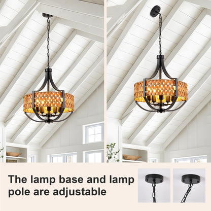 19.7" 5-Light Black Rattan Boho Chandelier - view 6
