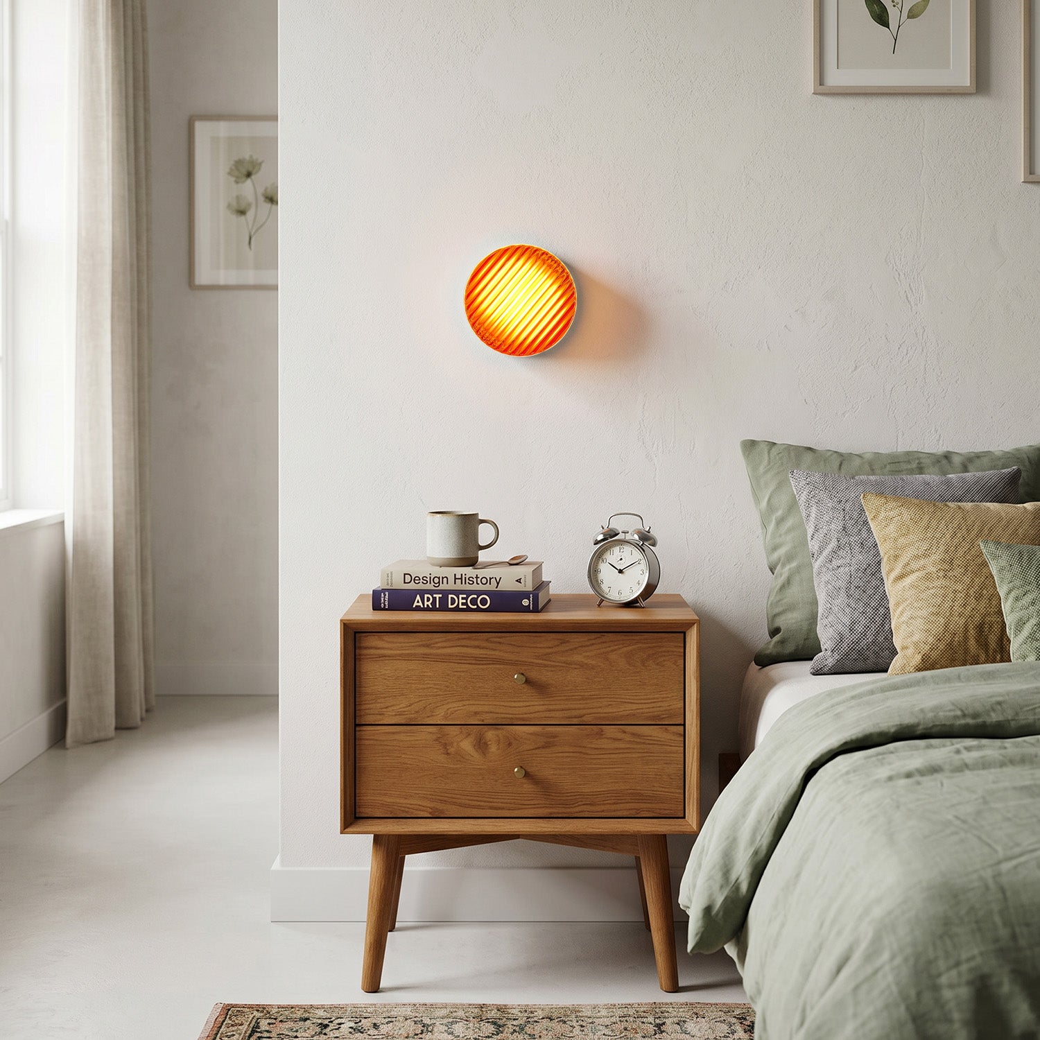 Red Round LED Wall Light with Striped Glass - view 2
