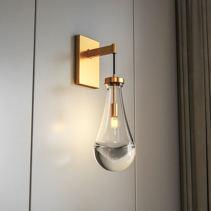 Brass Wall Light with Raindrop Glass, Dimmable LED