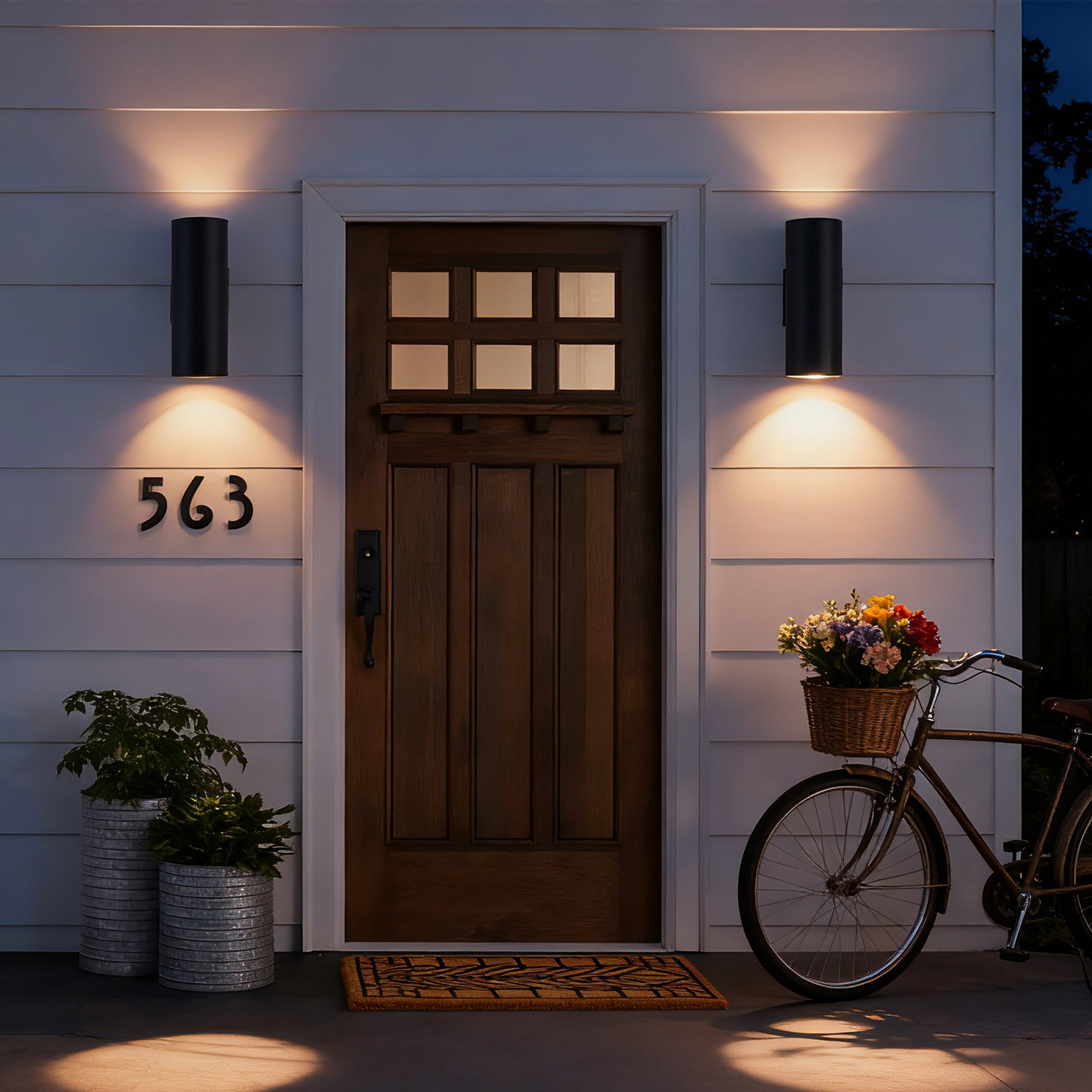 14" Matte Black Cylinder Outdoor Wall Sconce, Set of 2 - view 3