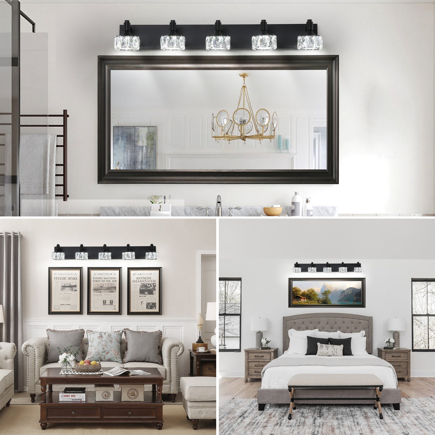5-Light Matte Black LED Vanity Light with Crystal Glass - view 4
