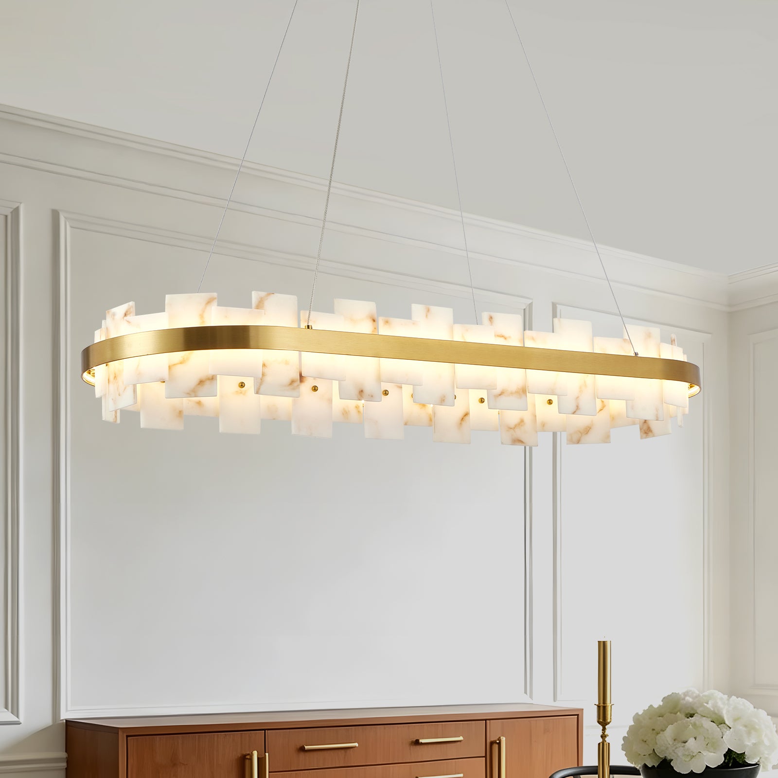 46.8" Gold Alabaster Rectangle Chandelier
